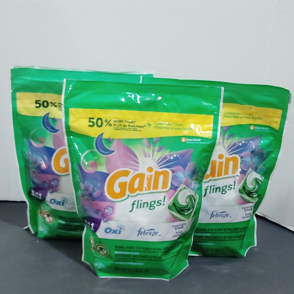 3 Gain Flings Laundry Detergent Pacs, 31 each